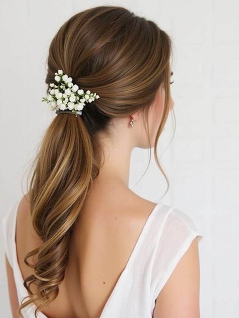 Half Up Half Down Bridesmaid Hair with a Low Ponytail