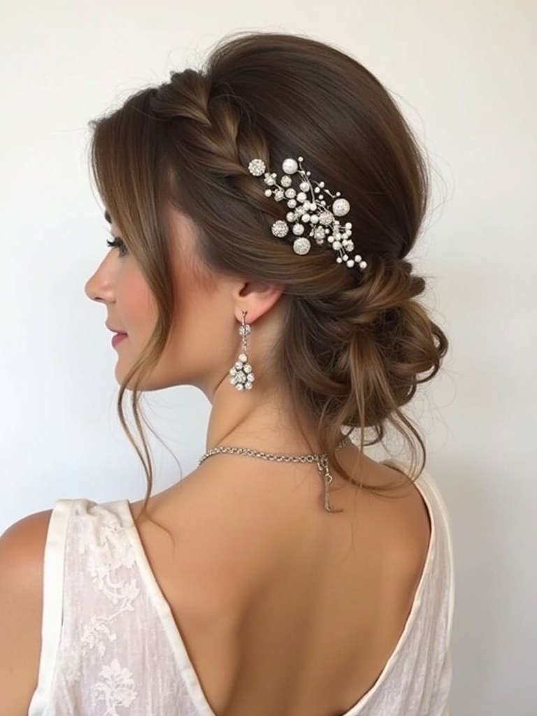 Half Up Half Down Wedding Hairstyle with Side Braid