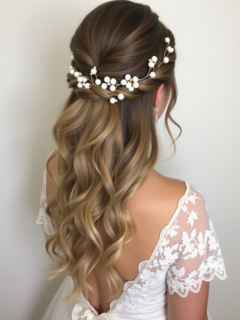 Half Up Half Down Wedding Hairstyle with Crown Braid