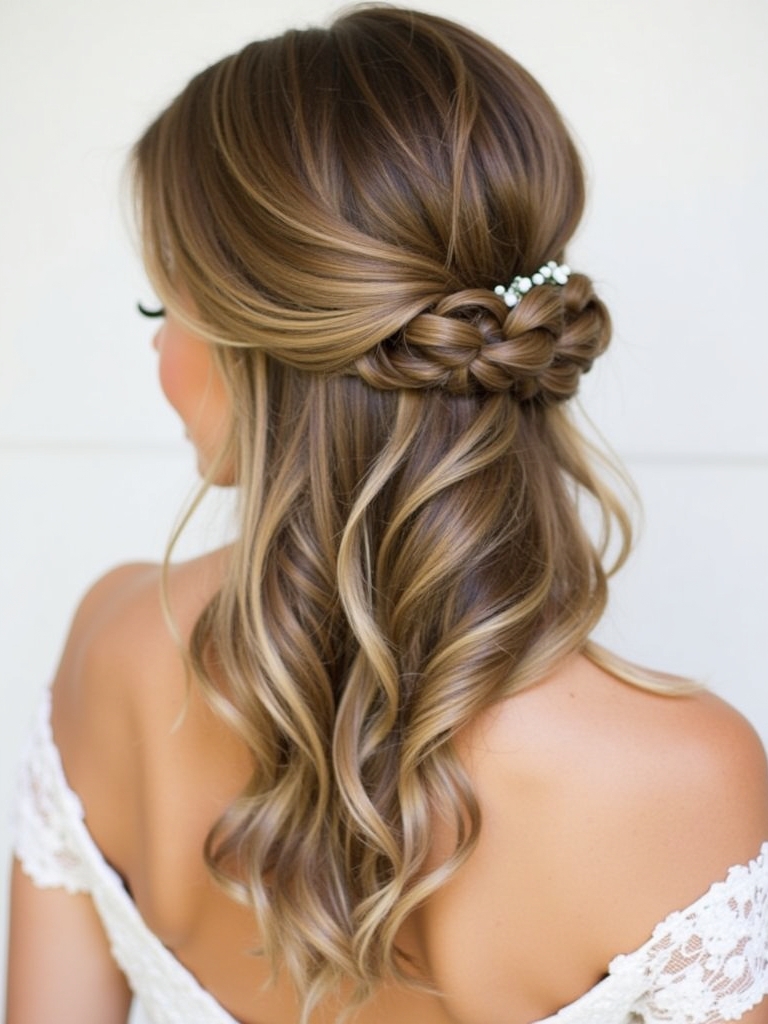 Half Up Half Down Bridesmaid Hair with a Full, Messy Bun
