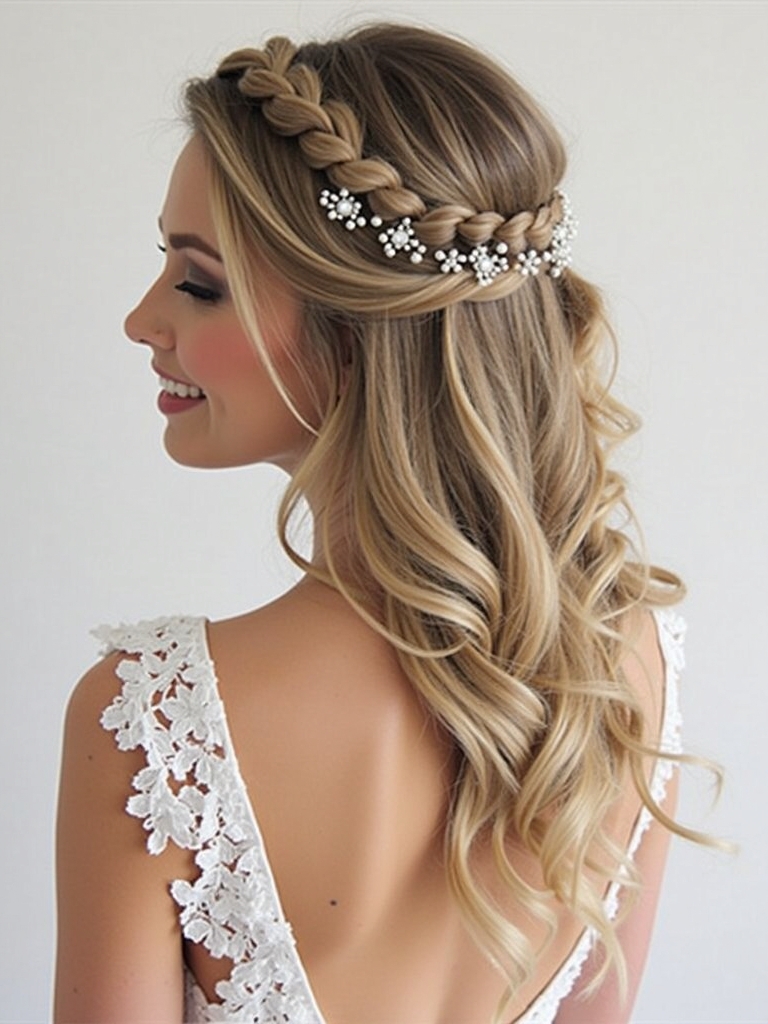 Half Up Half Down Wedding Hairstyle with Intertwined Braids