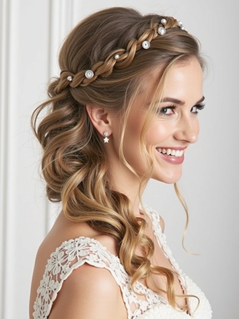 Half Up Half Down Bridesmaid Hair with a Single Side Braid