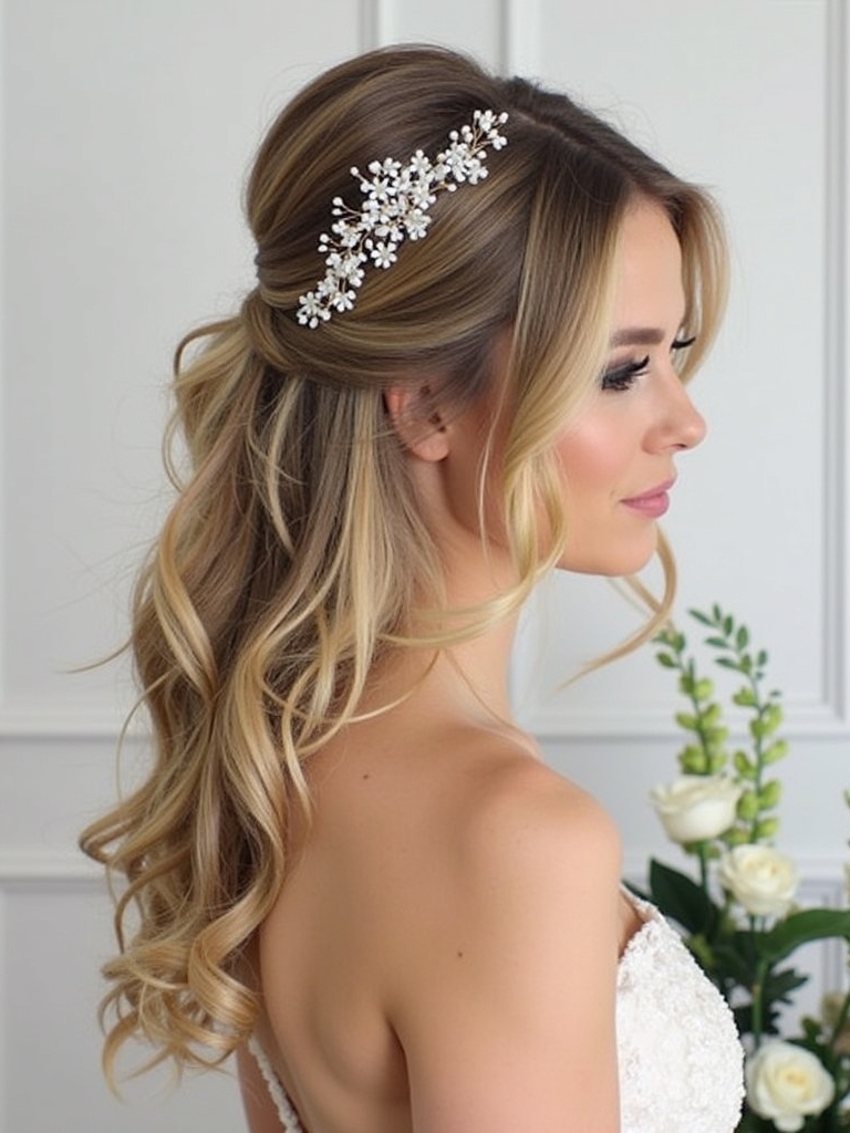 Half Up Half Down Wedding Hairstyle with Vintage Waves