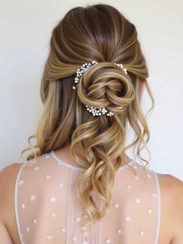 Half Up Half Down Bridesmaid Hair with an Inverted Braid