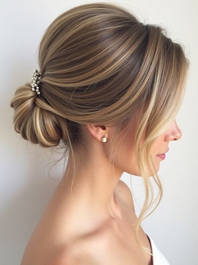 Half Up Half Down Bridesmaid Hair with a Small Top Knot