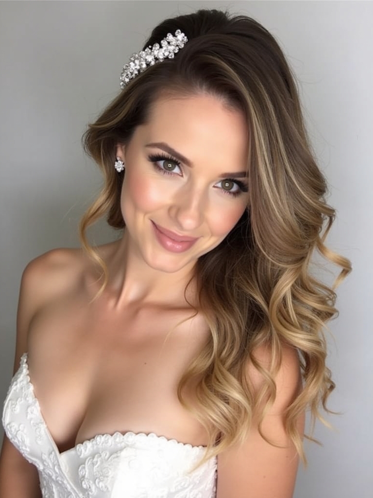 Half Up Half Down Wedding Hairstyle with Loosely Pinned Curls