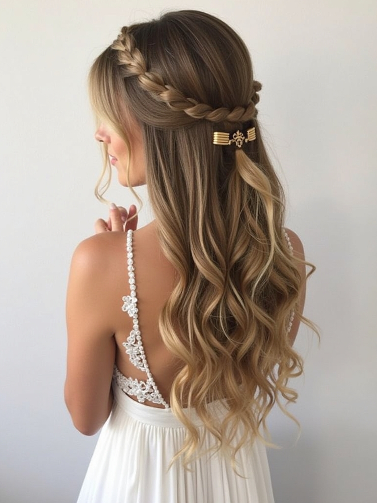 Half Up Half Down Wedding Hairstyle with Double Braids