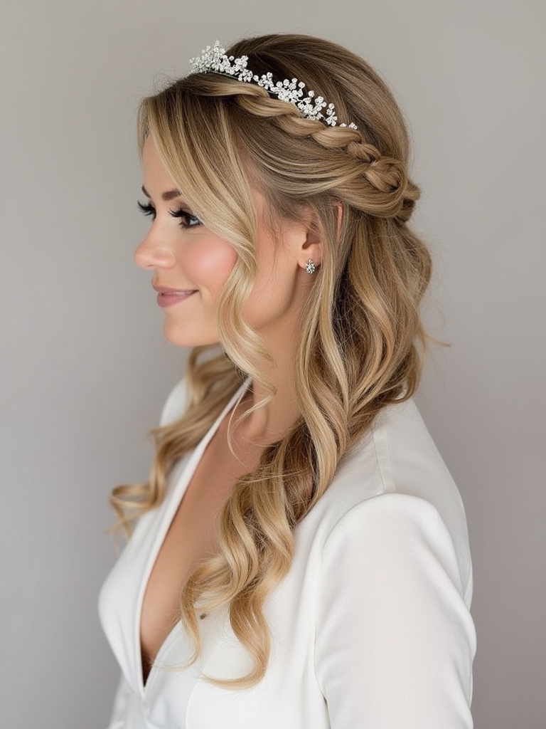 Half Up Half Down Bridesmaid Hair with a Crown Braid