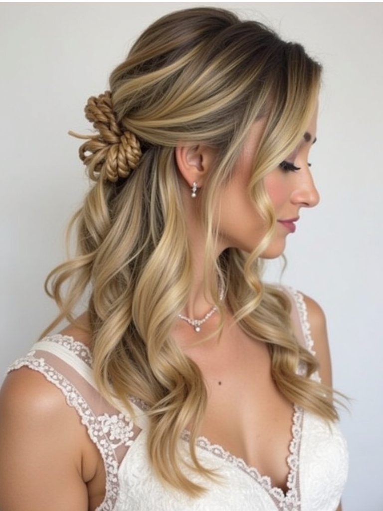 Half Up Half Down Wedding Hairstyle with Knotted Detail