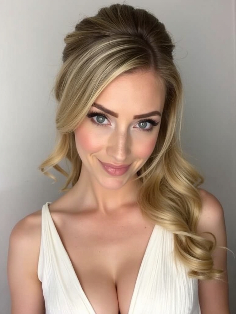 Half Up Half Down Wedding Hairstyle with High Shine Finish