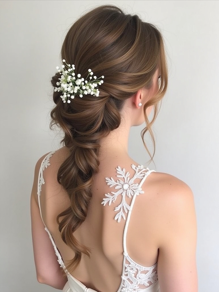 Half Up Half Down Wedding Hairstyle with Fishtail Braid