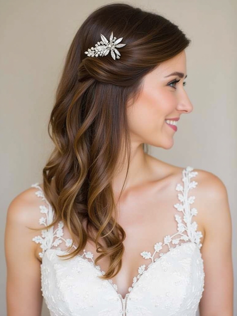 Elegant Half Up Half Down Wedding Hairstyle with Hairpiece