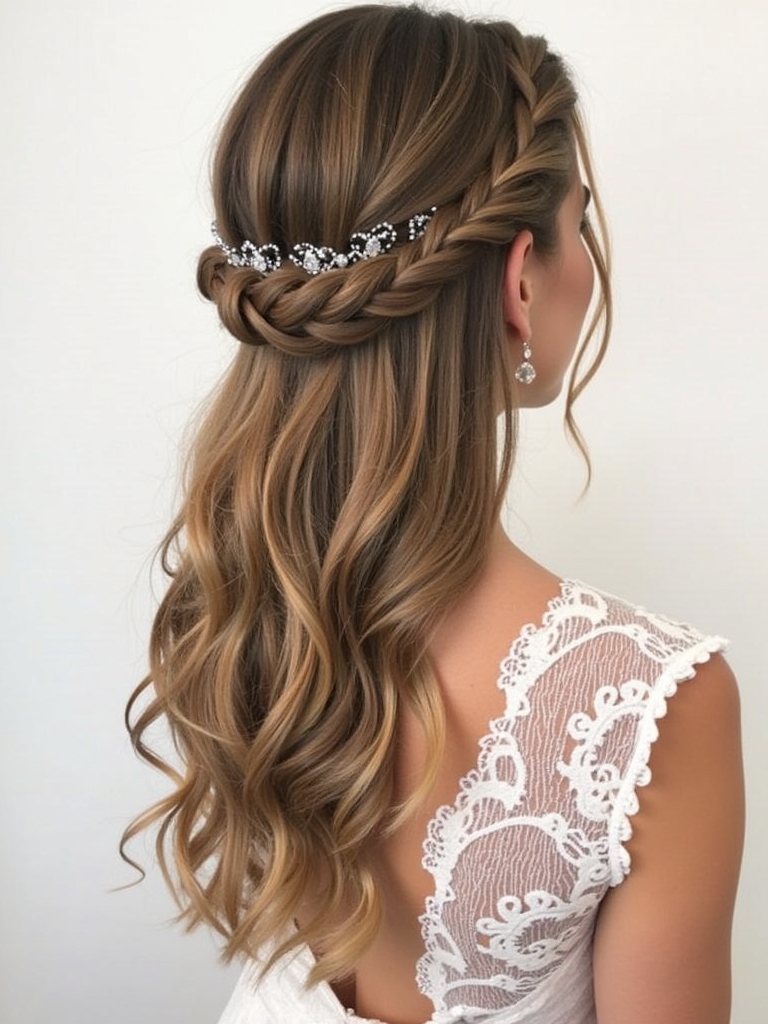 Half Up Half Down Bridesmaid Hair with a Romantic Waterfall Braid